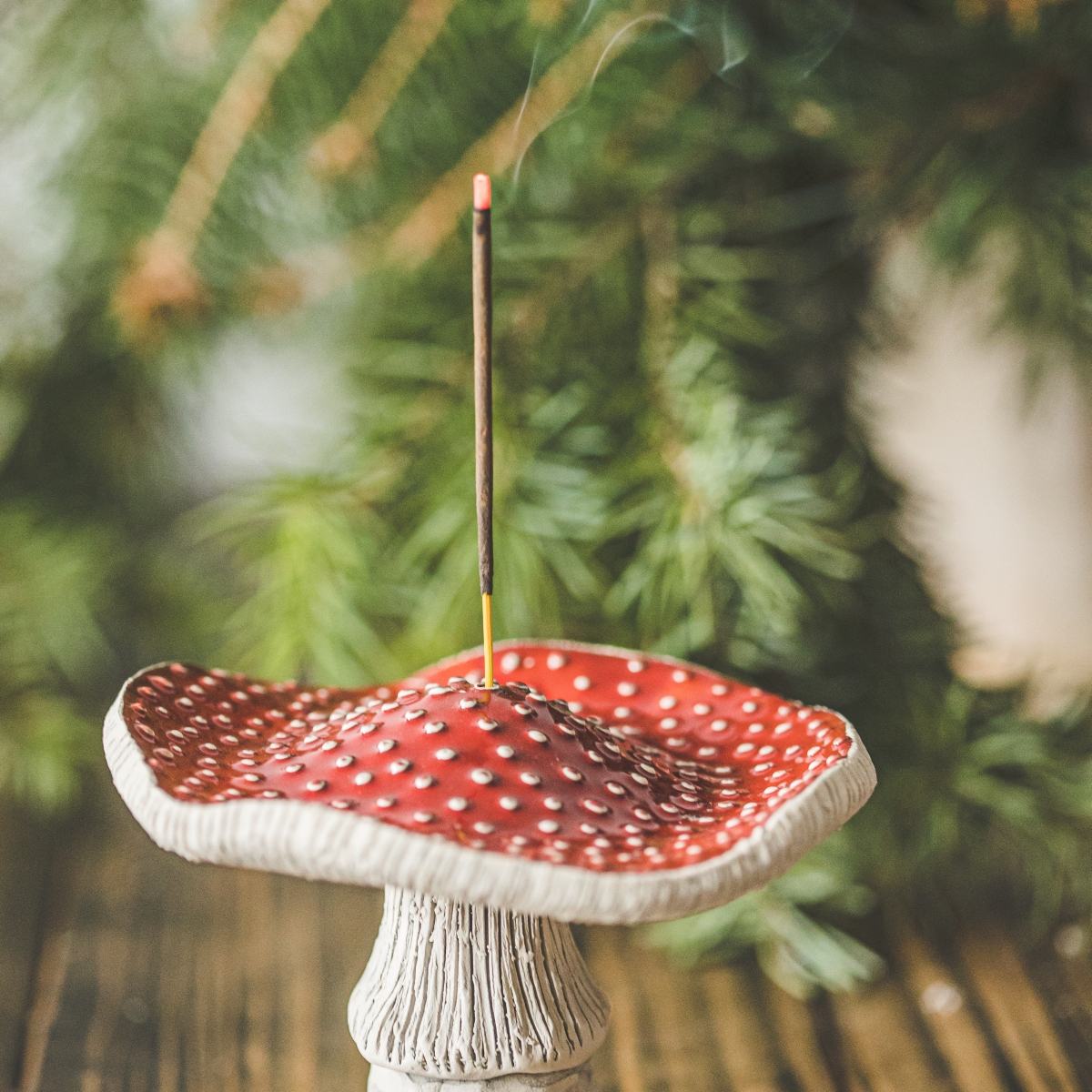 Fly agaric mushroom shape ceramic stick incense holder