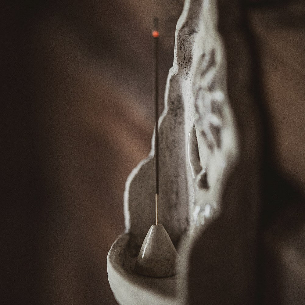Hanging ceramic incense holder with the moon, sun and mystic creature