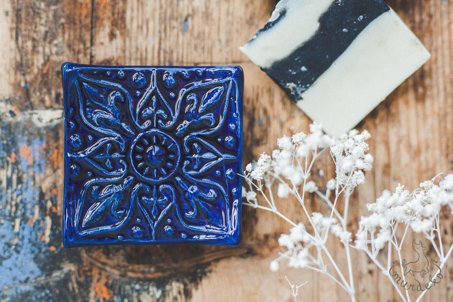 Dark blue soap dish