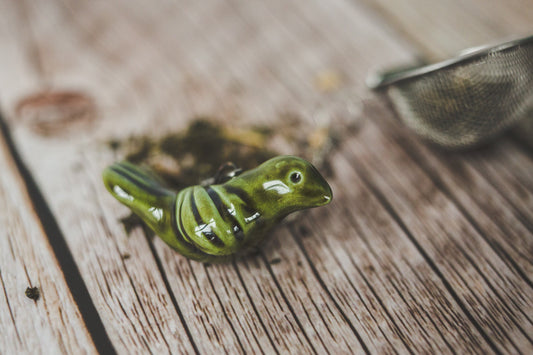 Arbatos sietelis su žalsvu paukšteliu