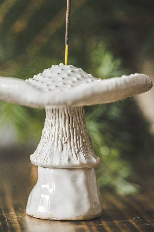 White mushroom incense holder