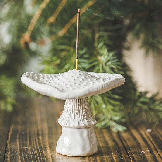 White amanita mushroom shape ceramic stick incense holder