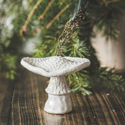 White amanita mushroom shape ceramic stick incense holder
