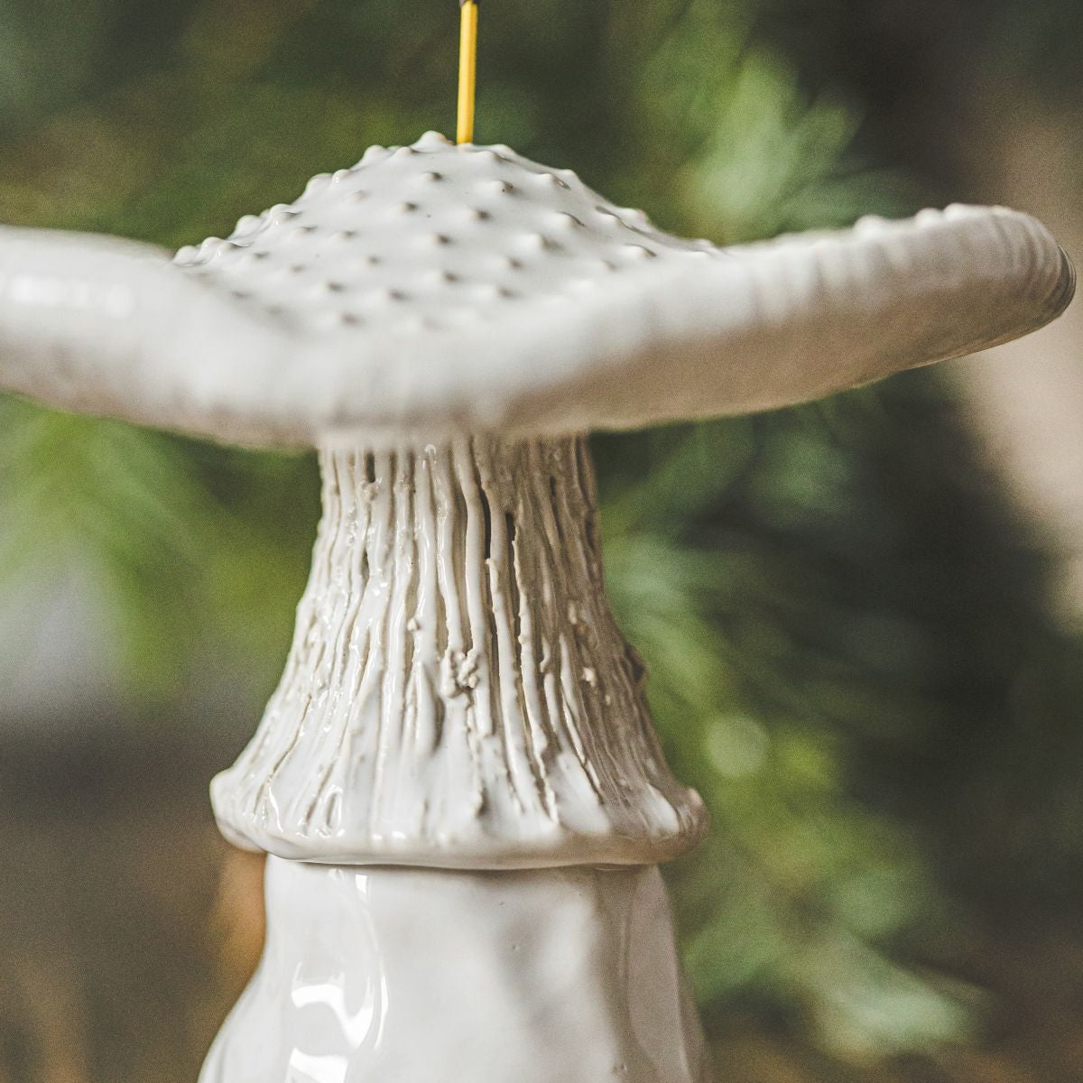 White amanita mushroom shape ceramic stick incense holder