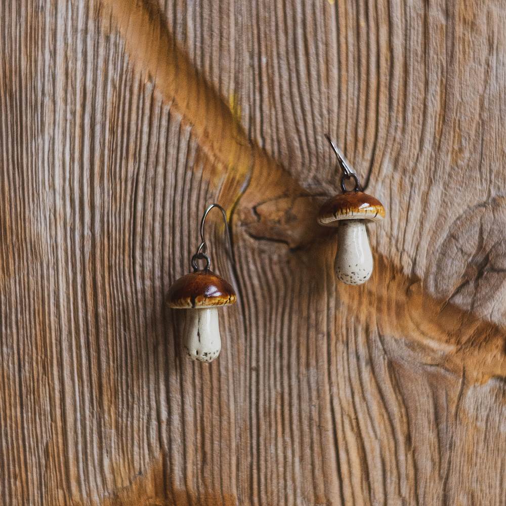Boletus ceramic mushroom earrings