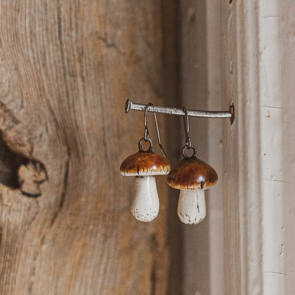 Boletus ceramic mushroom earrings