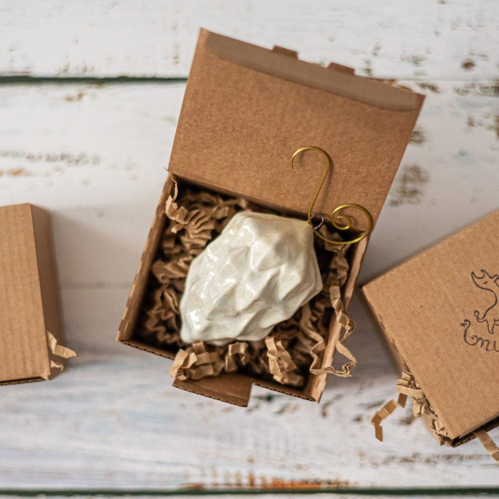 Ceramic white pine cone Christmas ornament with hook