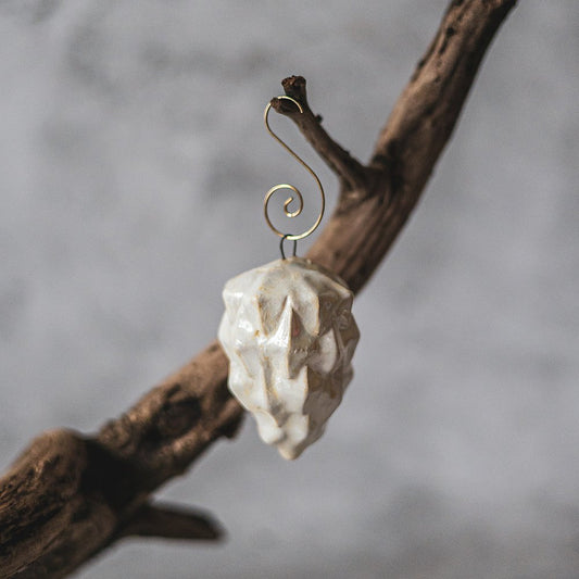 Ceramic white pine cone Christmas ornament with hook